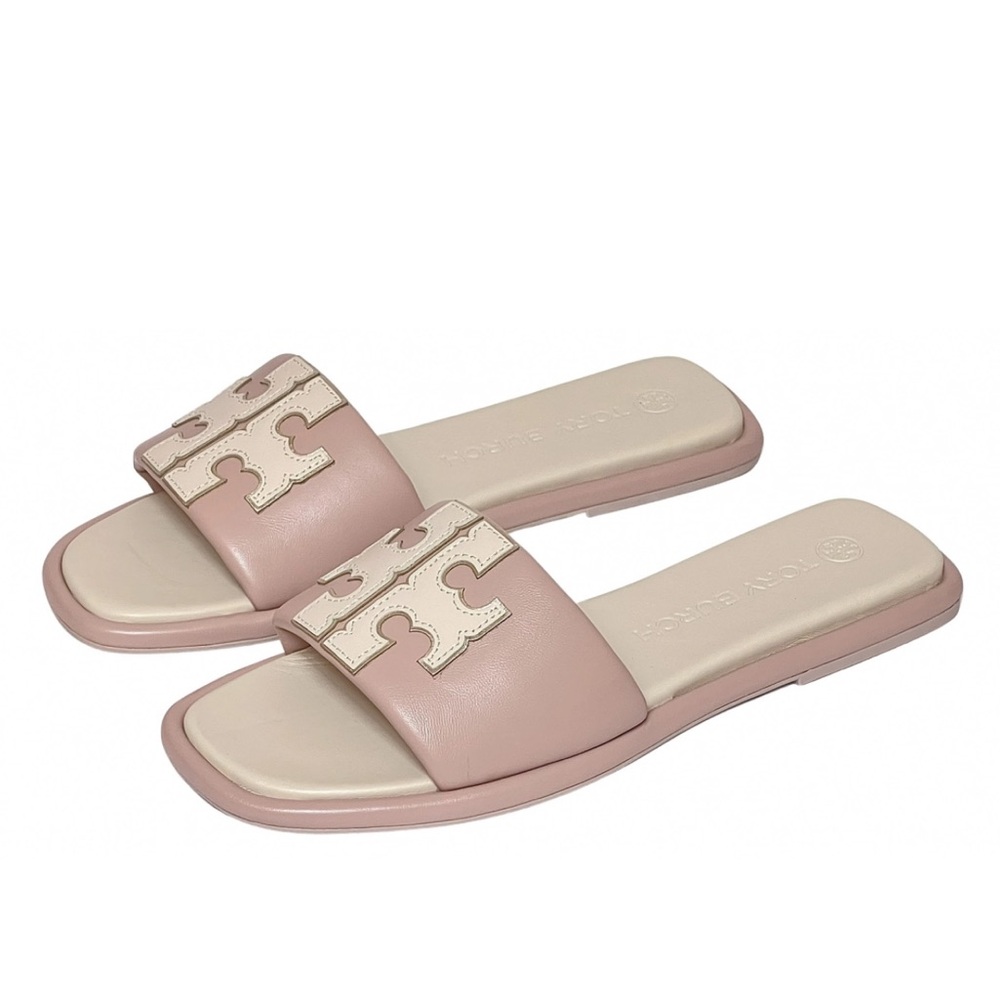 Tory Burch- Women's T Monogram Embossed Leather Slide Sandals